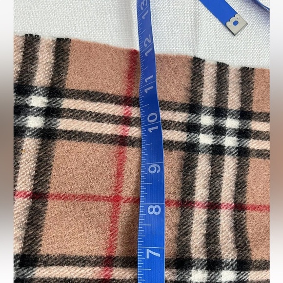 O My Cashmere Lamb Wool Cashmere Tan Black Plaid Fringe Scarf 60”x12” - Picture 6 of 7